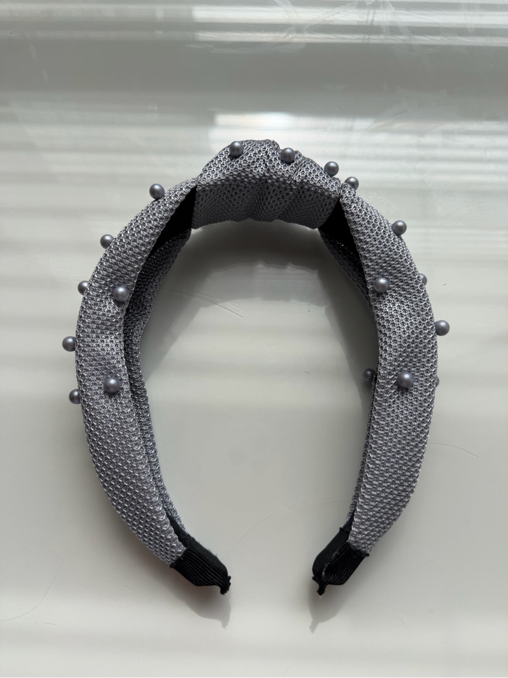 Gray Pearl-Accent Knotted Headband